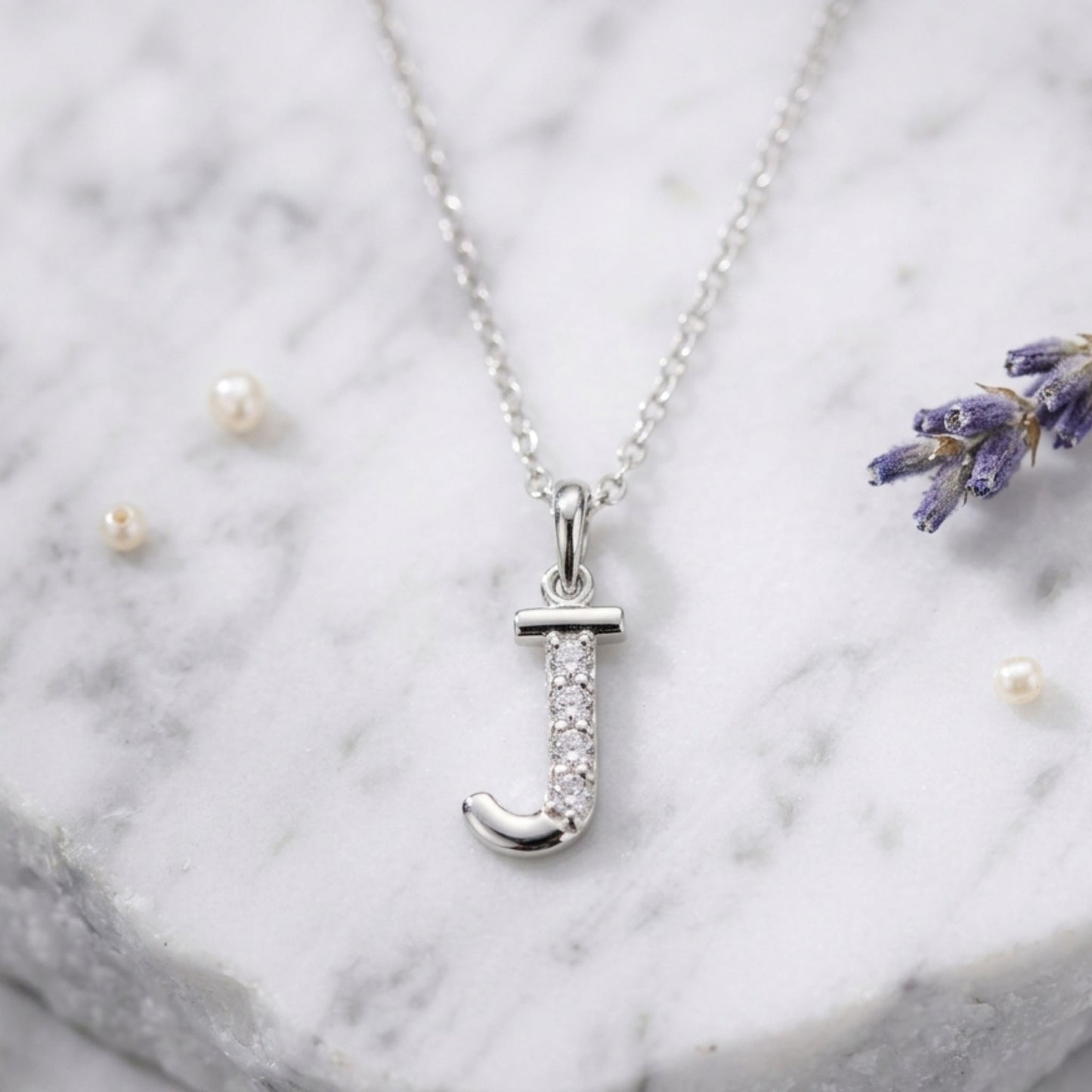 925 Sterling Silver Initial J Necklace With cubic Zirconia
