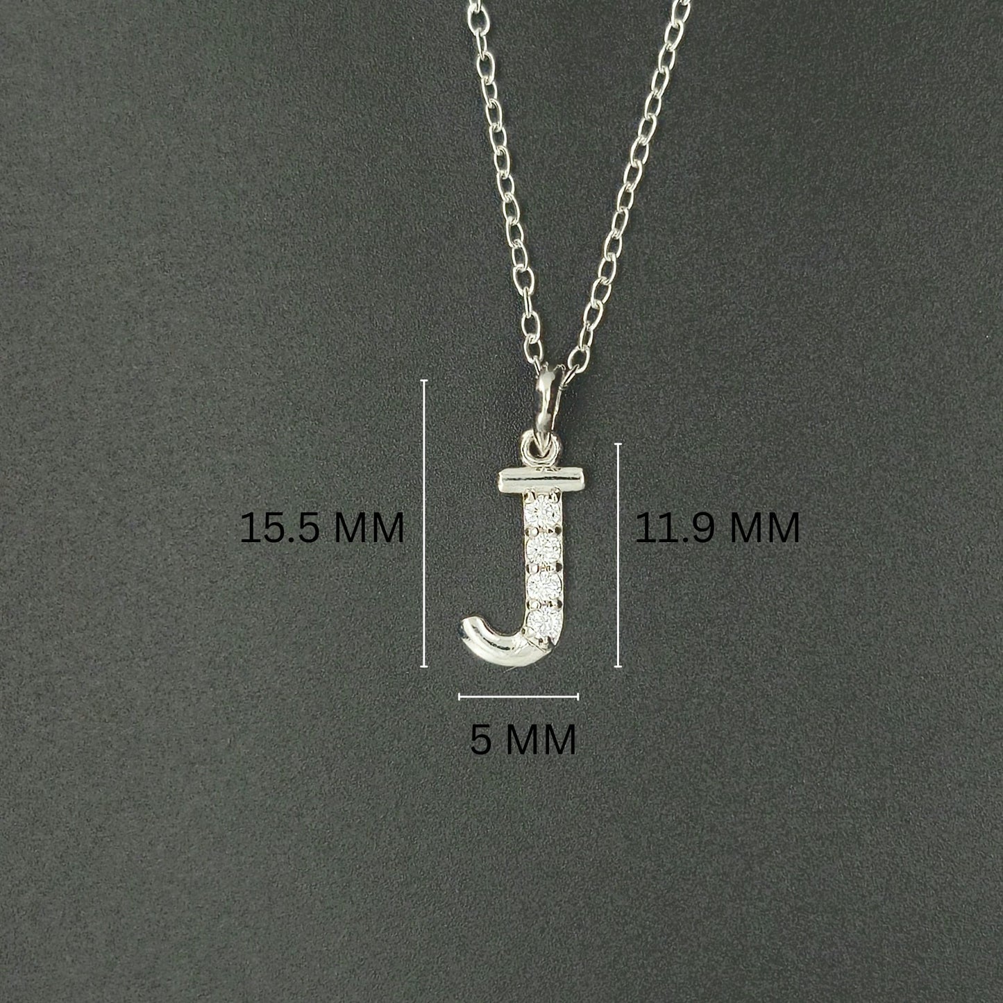 925 Sterling Silver Initial J Necklace With cubic Zirconia