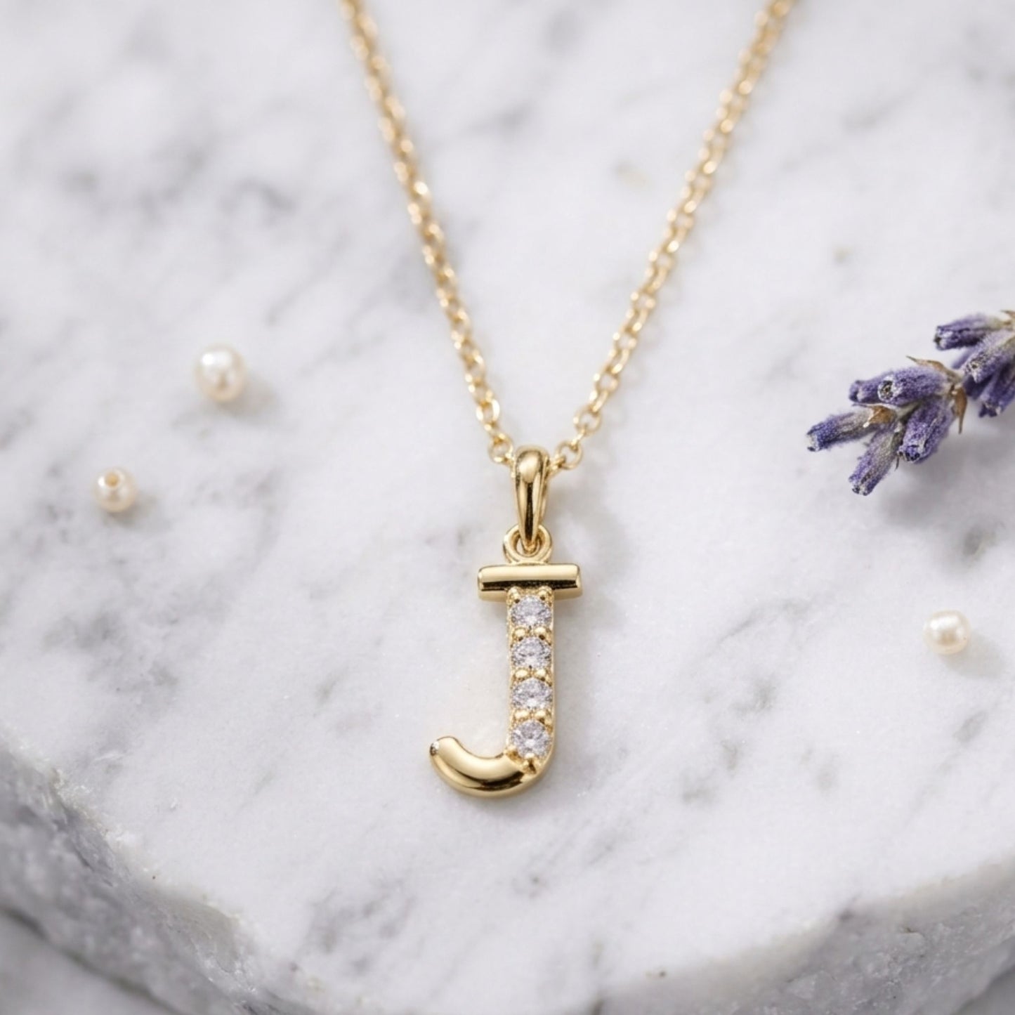925 Sterling Silver Initial J Necklace With cubic Zirconia