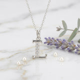 925 Sterling Silver Initial L Necklace With cubic Zirconia