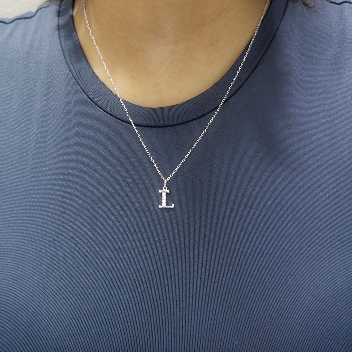 925 Sterling Silver Initial L Necklace With cubic Zirconia