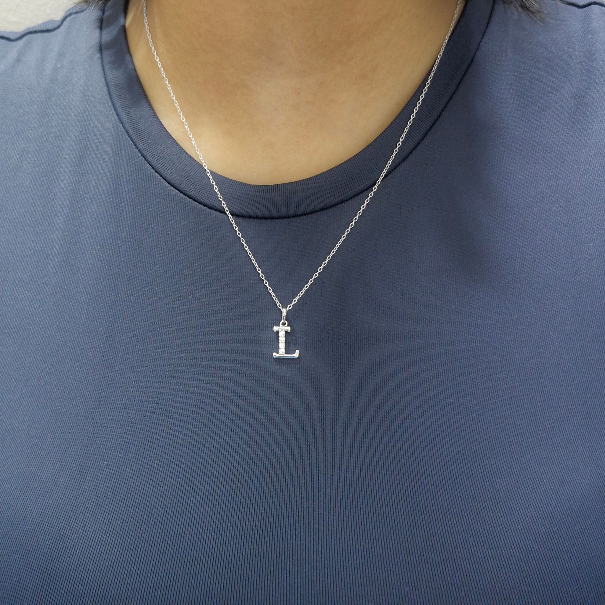 925 Sterling Silver Initial L Necklace With cubic Zirconia