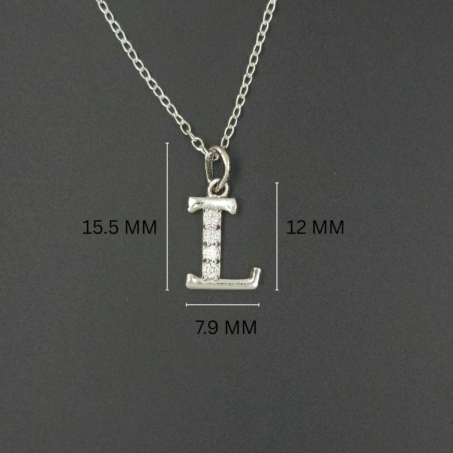 925 Sterling Silver Initial L Necklace With cubic Zirconia