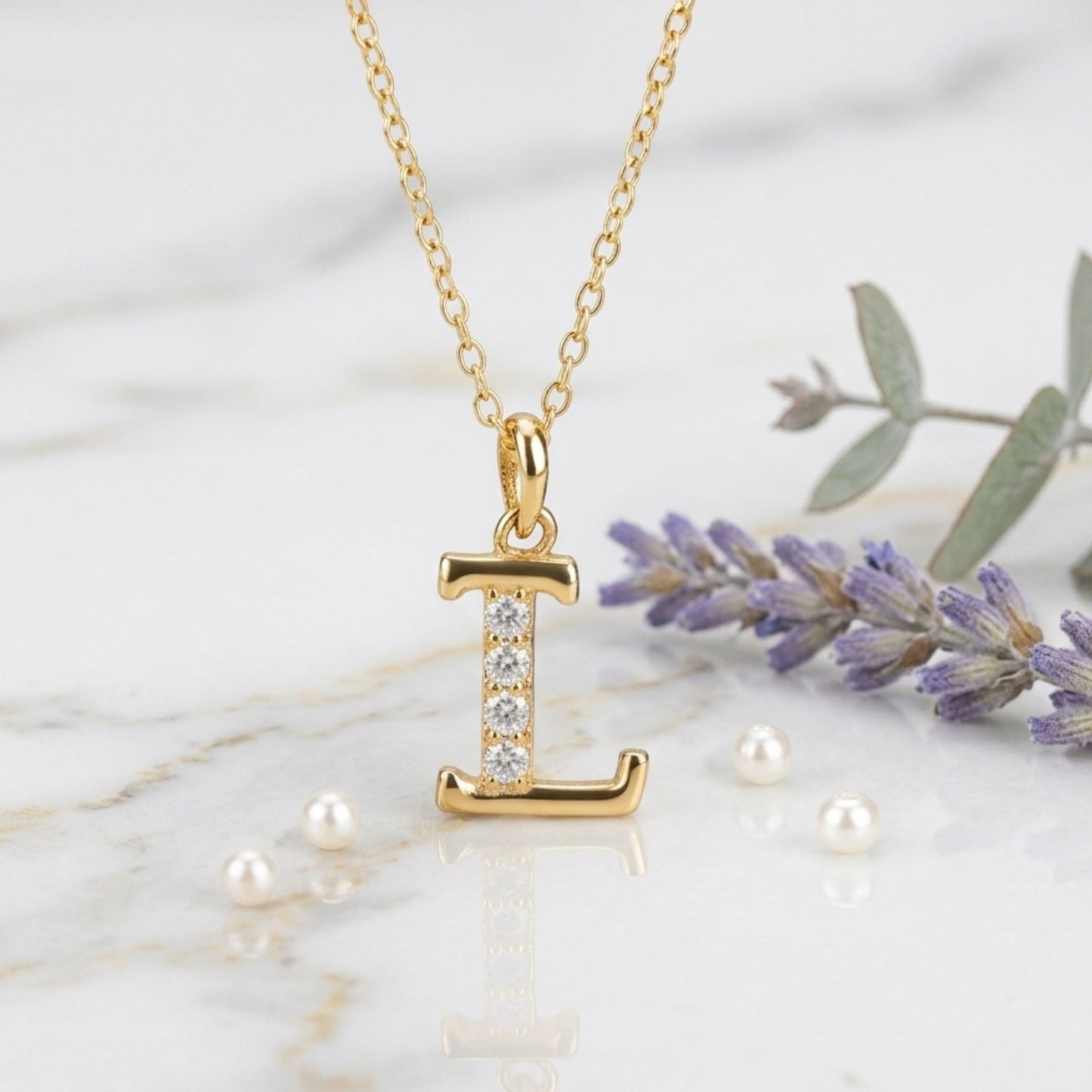 925 Sterling Silver Initial L Necklace With cubic Zirconia