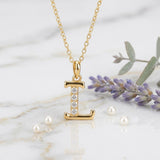 925 Sterling Silver Initial L Necklace With cubic Zirconia