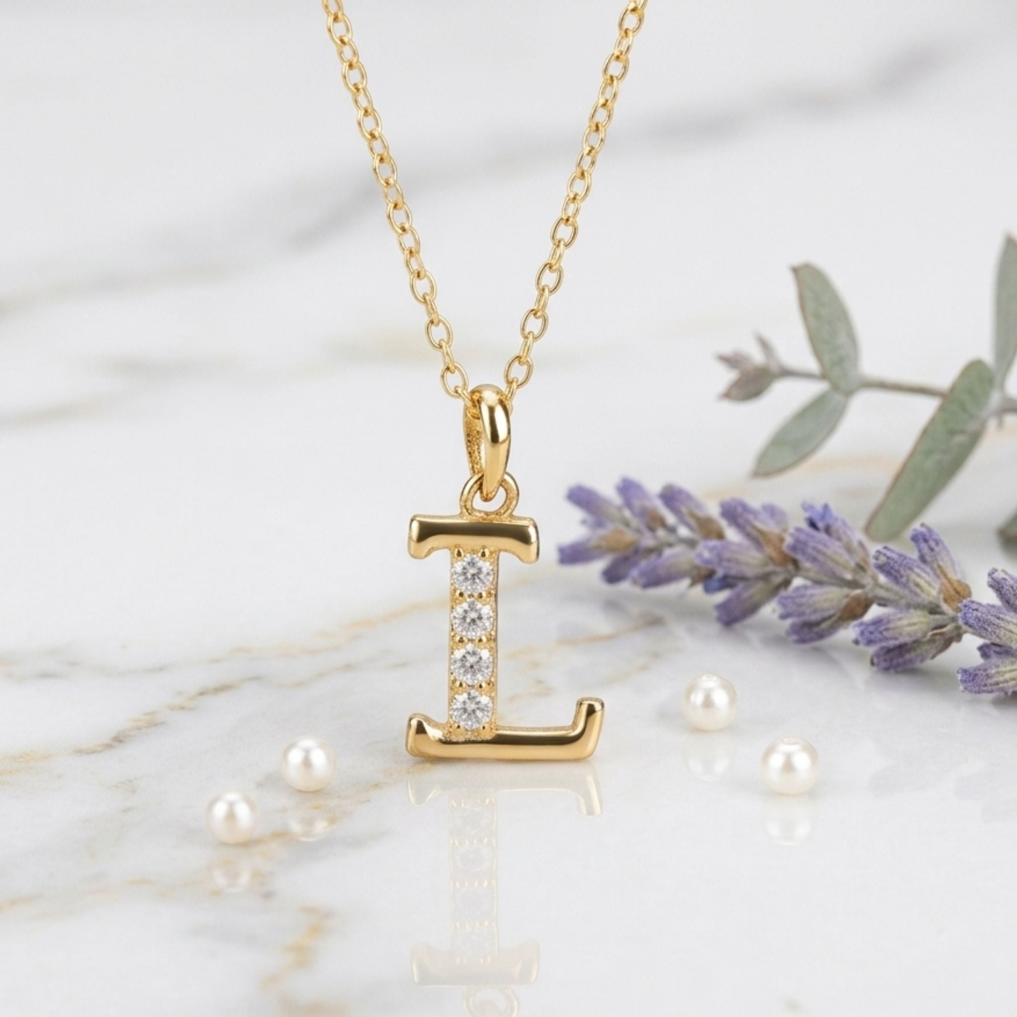 925 Sterling Silver Initial L Necklace With cubic Zirconia