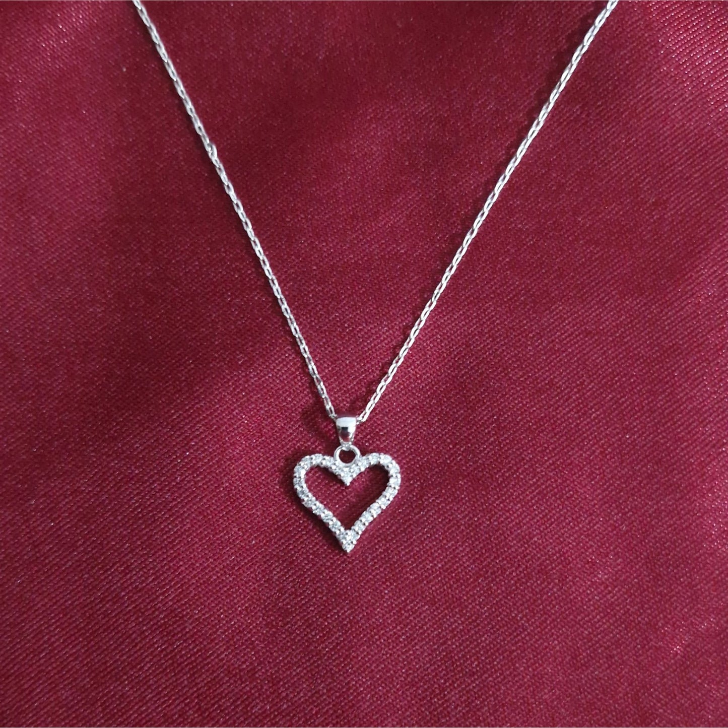 Lab Grown Diamond Open Heart Pendant Necklace in Sterling Silver