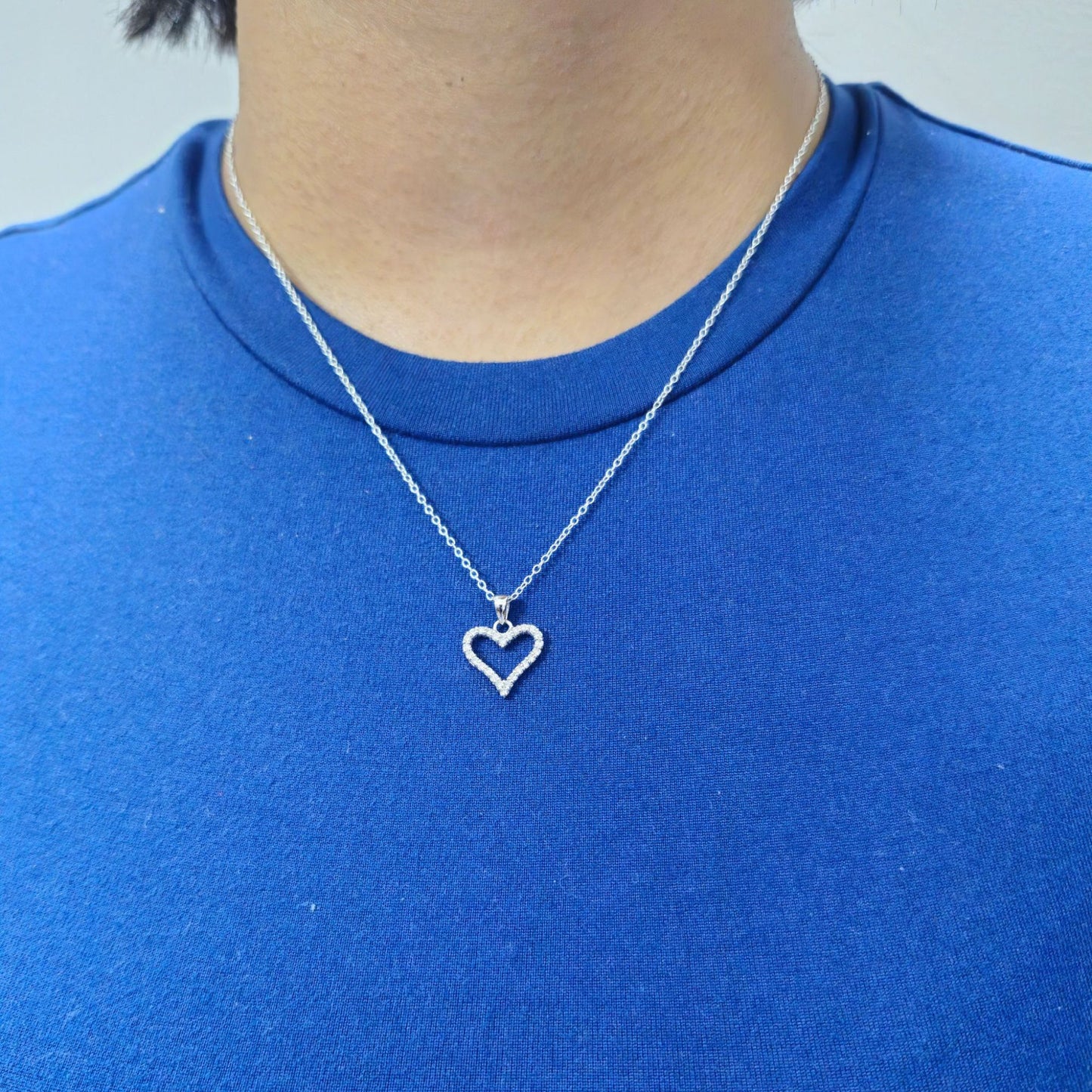 Lab Grown Diamond Open Heart Pendant Necklace in Sterling Silver