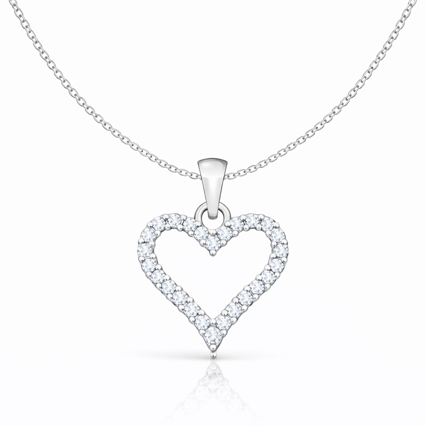 Lab Grown Diamond Open Heart Pendant Necklace in Sterling Silver