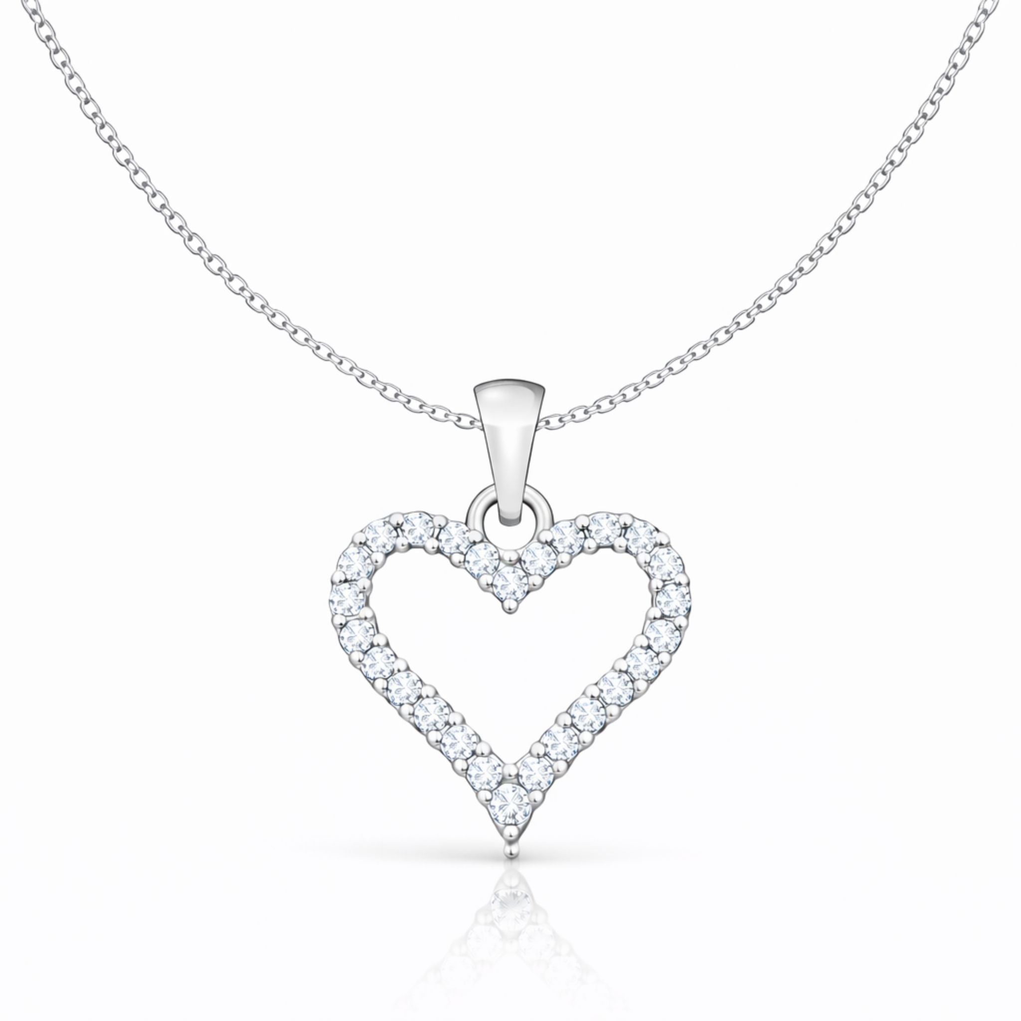 Lab Grown Diamond Open Heart Pendant Necklace in Sterling Silver