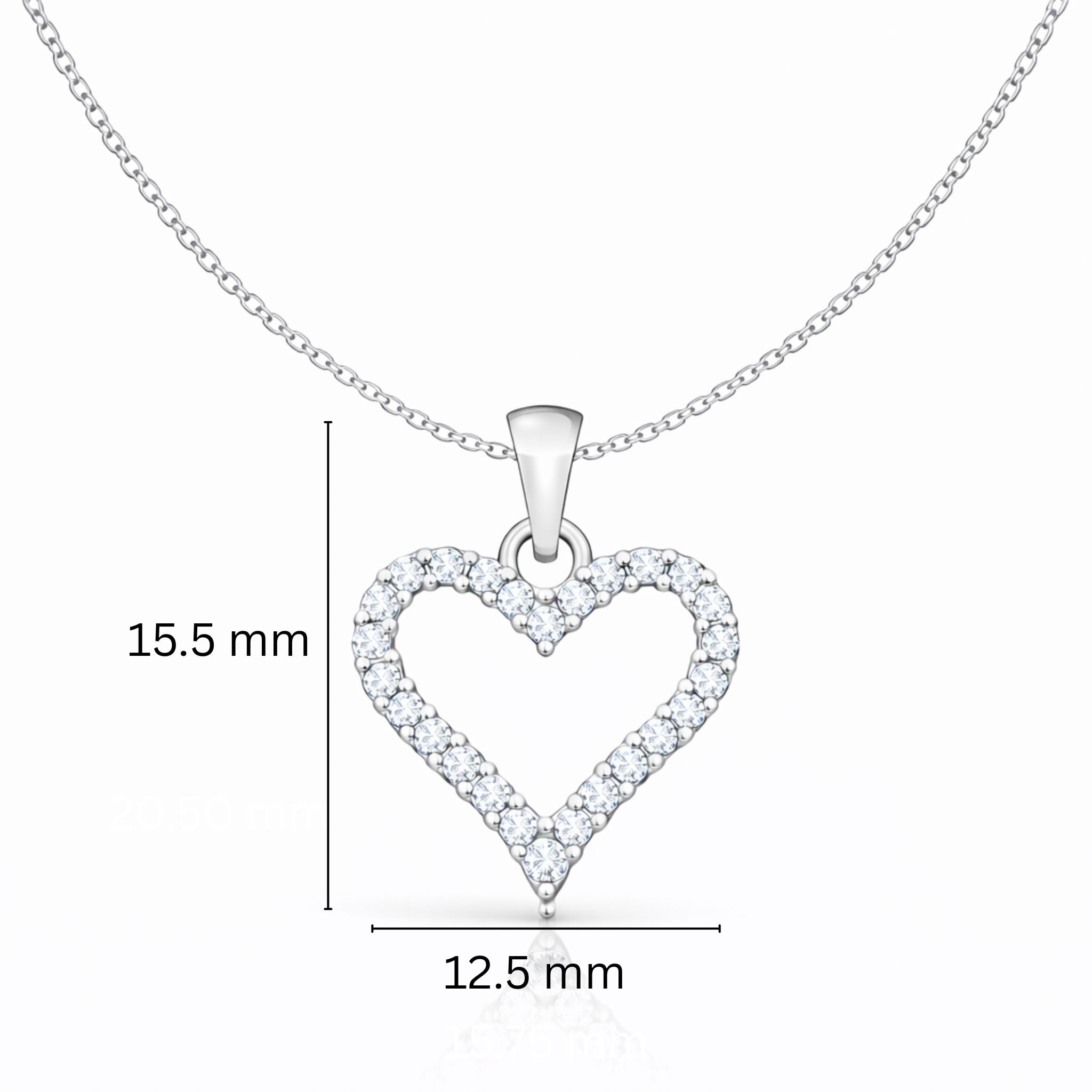 Lab Grown Diamond Open Heart Pendant Necklace in Sterling Silver with Chain