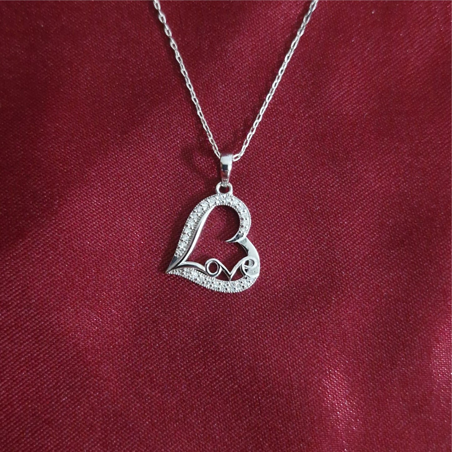Love Script Heart Lab-Grown Diamond Pendant in 925 Sterling Silver