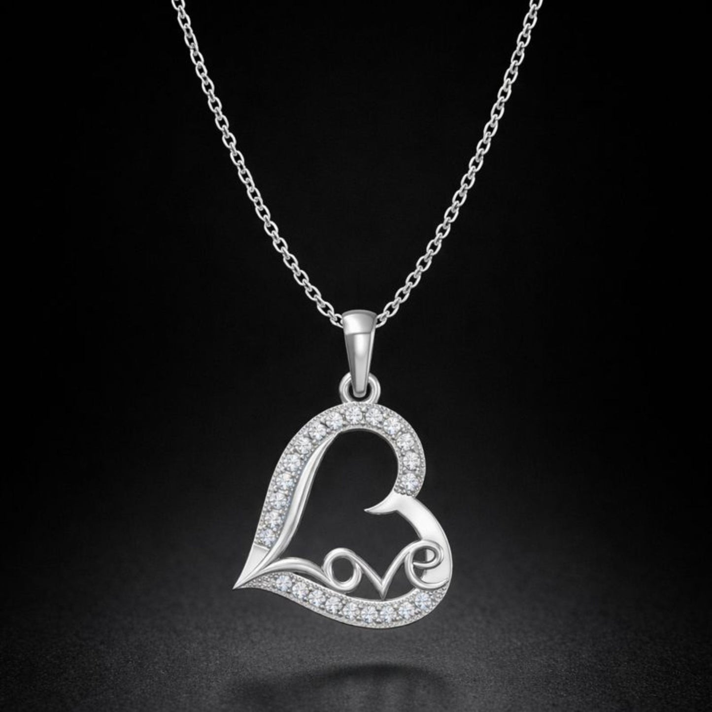Love Script Heart Lab-Grown Diamond Pendant in 925 Sterling Silver