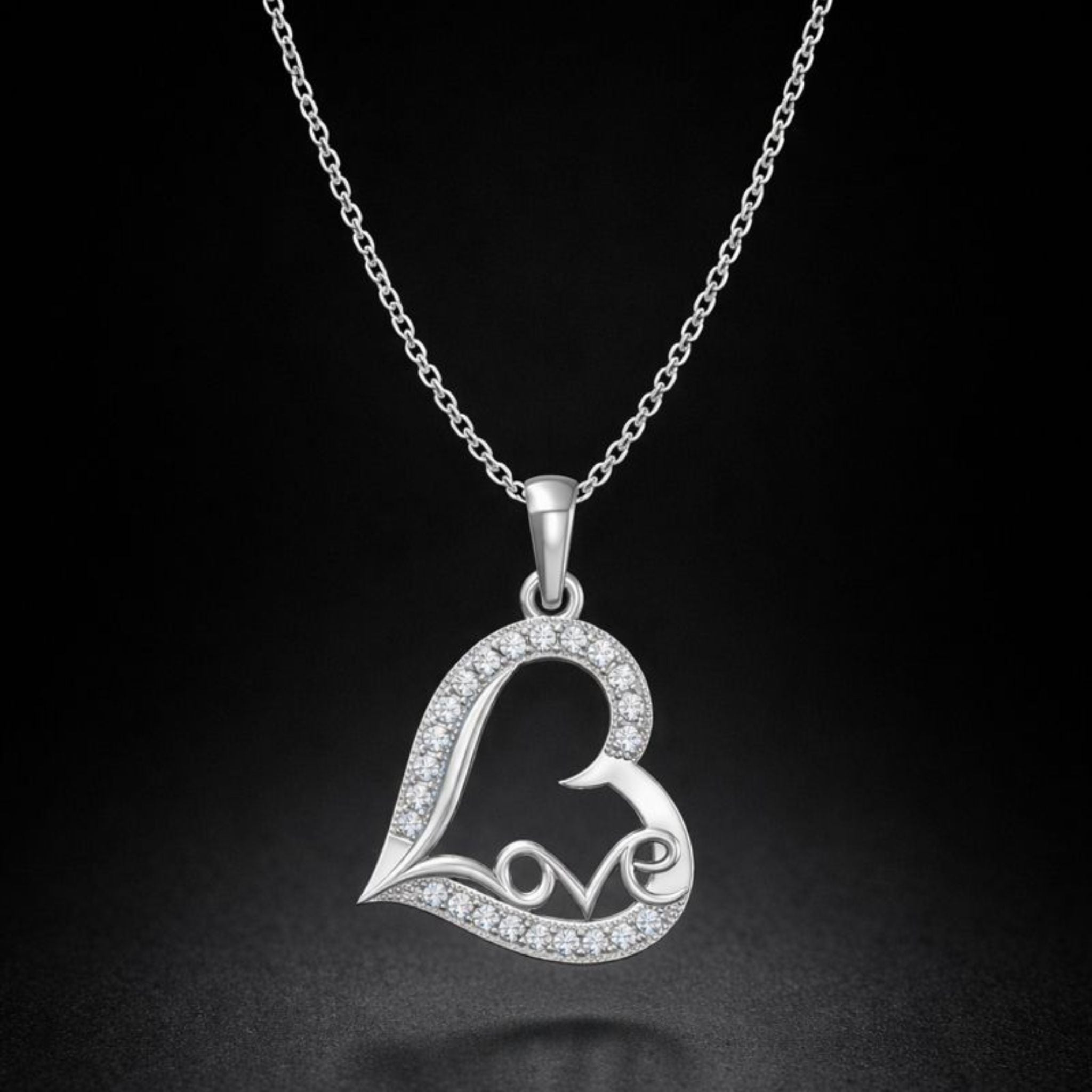 Love Script Heart Lab-Grown Diamond Pendant in 925 Sterling Silver