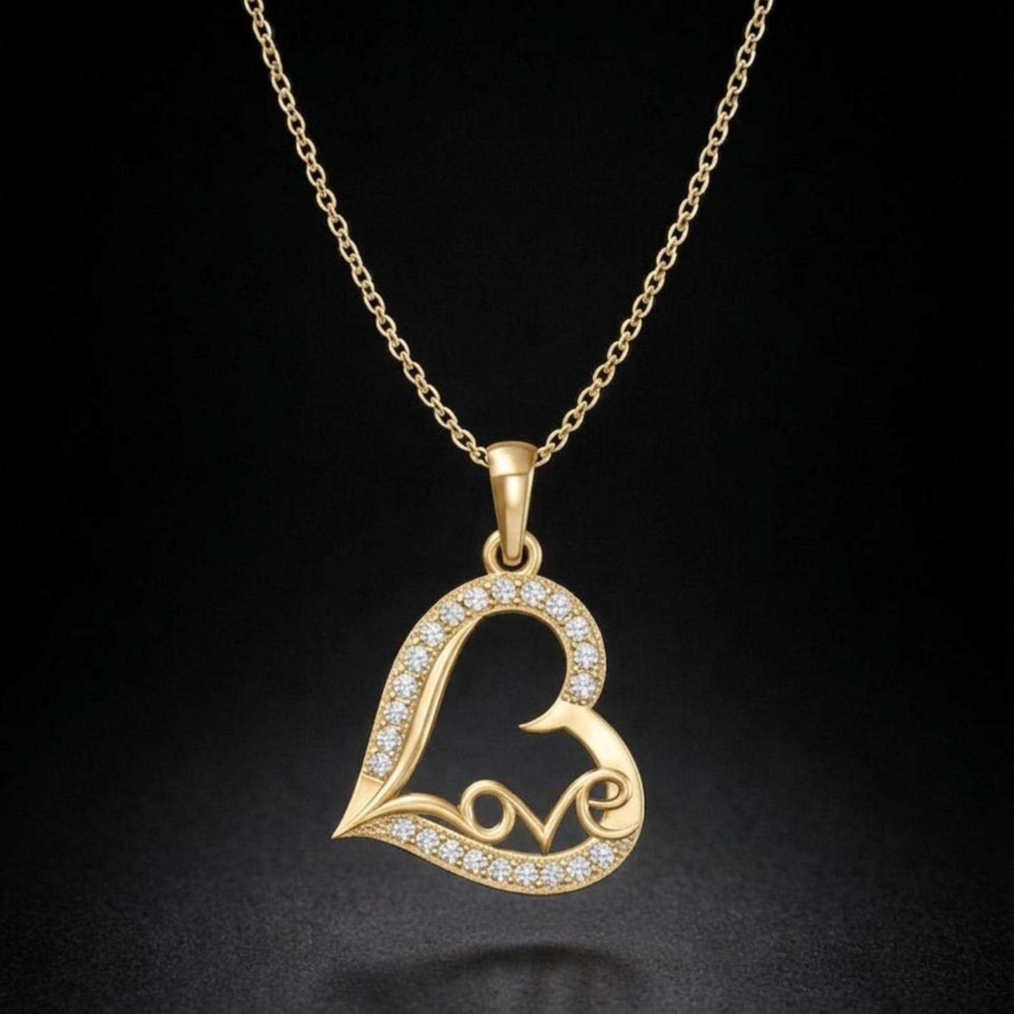 Love Script Heart Lab-Grown Diamond Pendant in 925 Sterling Silver with Chain