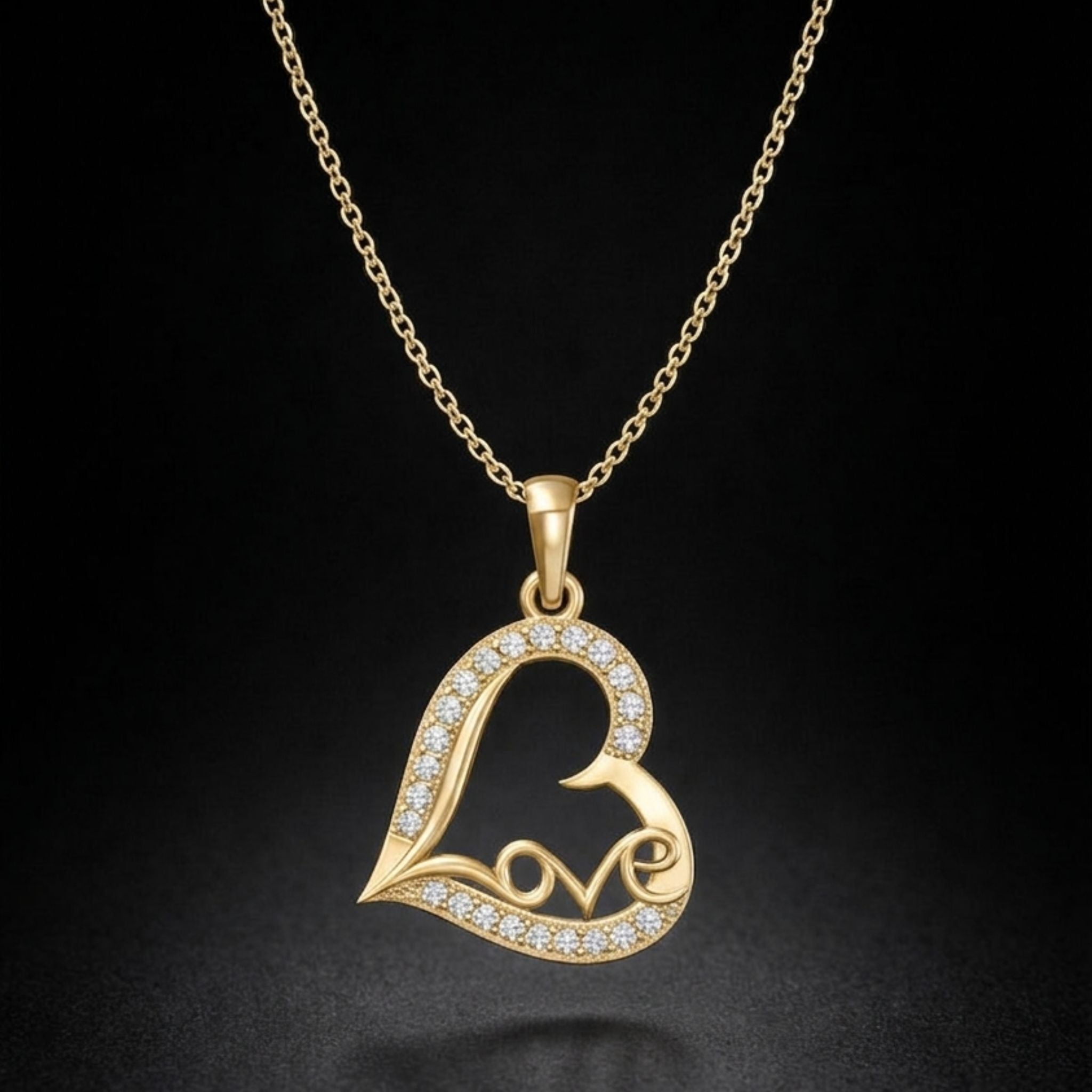 Love Script Heart Lab-Grown Diamond Pendant in 925 Sterling Silver with Chain