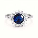 925 Sterling Silver Midnight Blossom Sapphire Ring With Cubic Zirconia