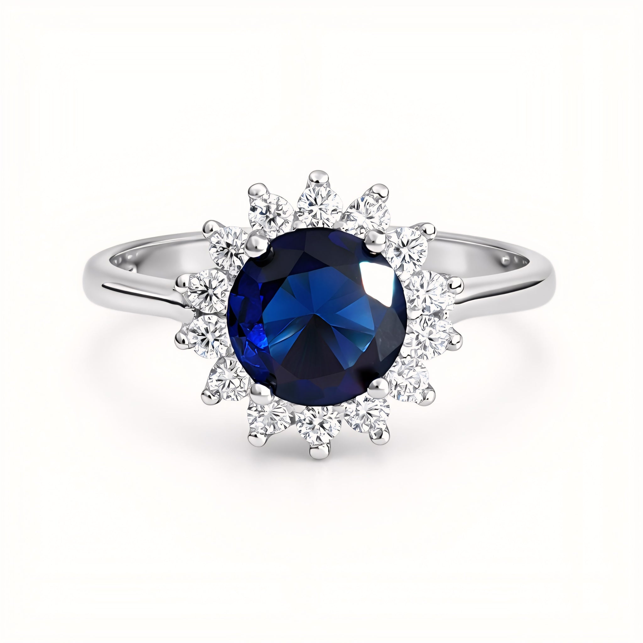 925 Sterling Silver Midnight Blossom Sapphire Ring With Cubic Zirconia
