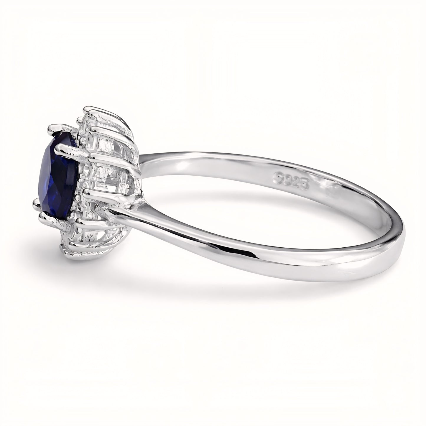 925 Sterling Silver Midnight Blossom Sapphire Ring With Cubic Zirconia
