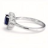 925 Sterling Silver Midnight Blossom Sapphire Ring With Cubic Zirconia