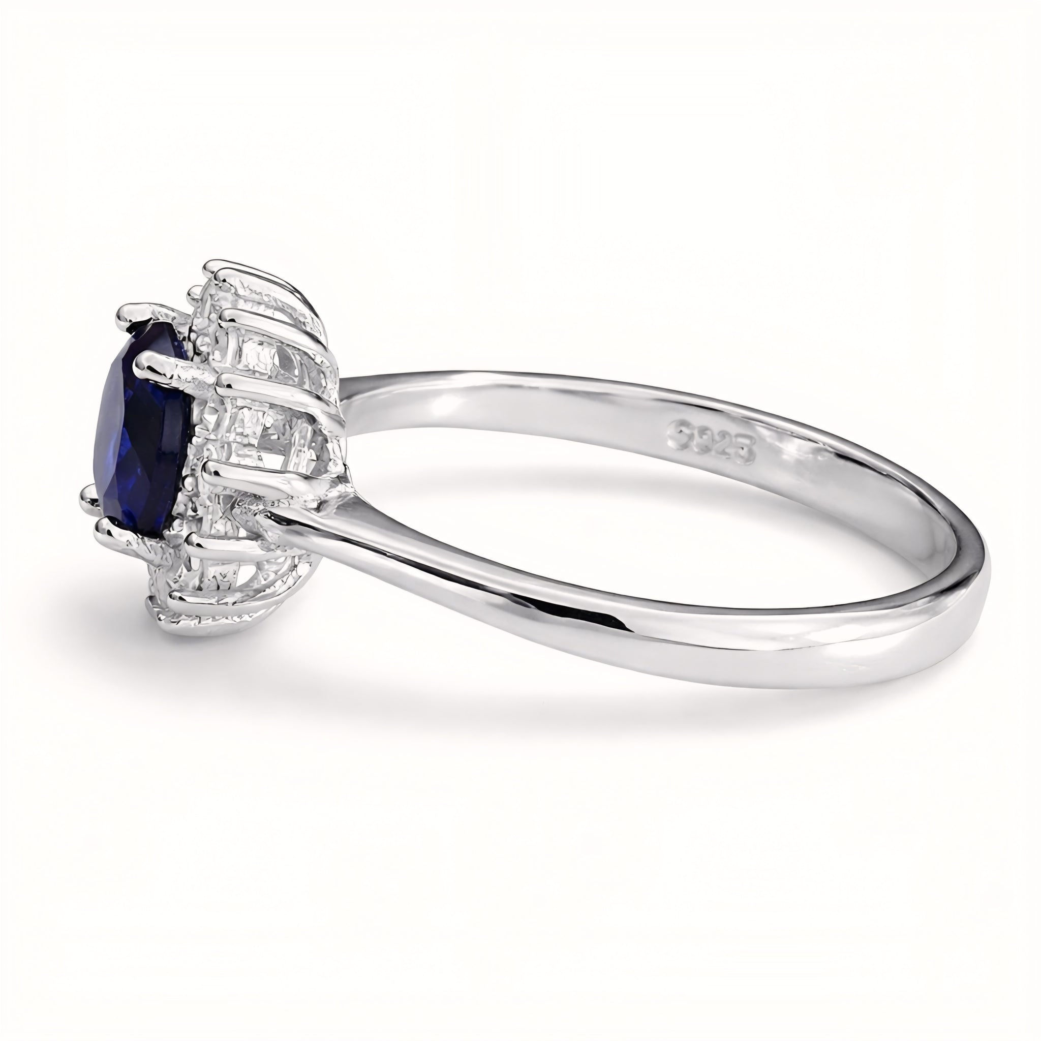 925 Sterling Silver Midnight Blossom Sapphire Ring With Cubic Zirconia