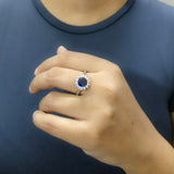 925 Sterling Silver Midnight Blossom Sapphire Ring With Cubic Zirconia