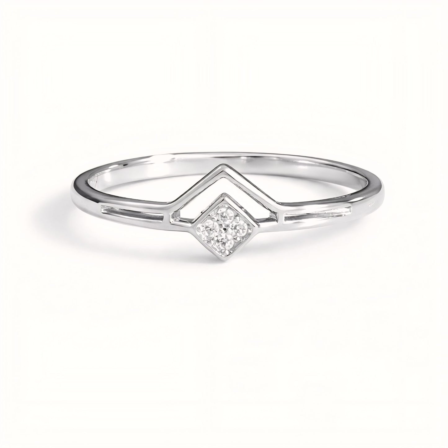 Minimalist Chevron Sterling Silver Ring with Cubic Zirconia