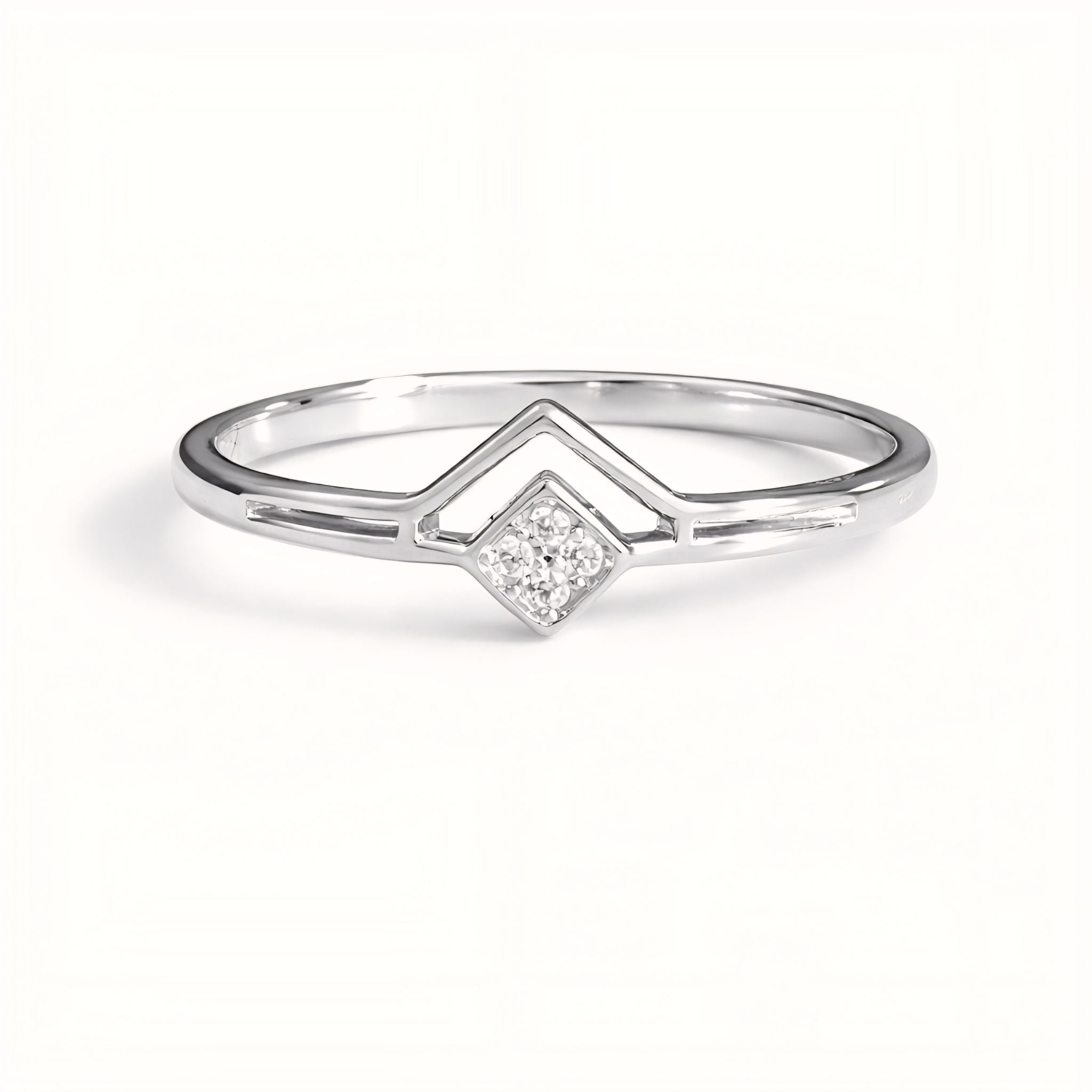 Minimalist Chevron Sterling Silver Ring with Cubic Zirconia
