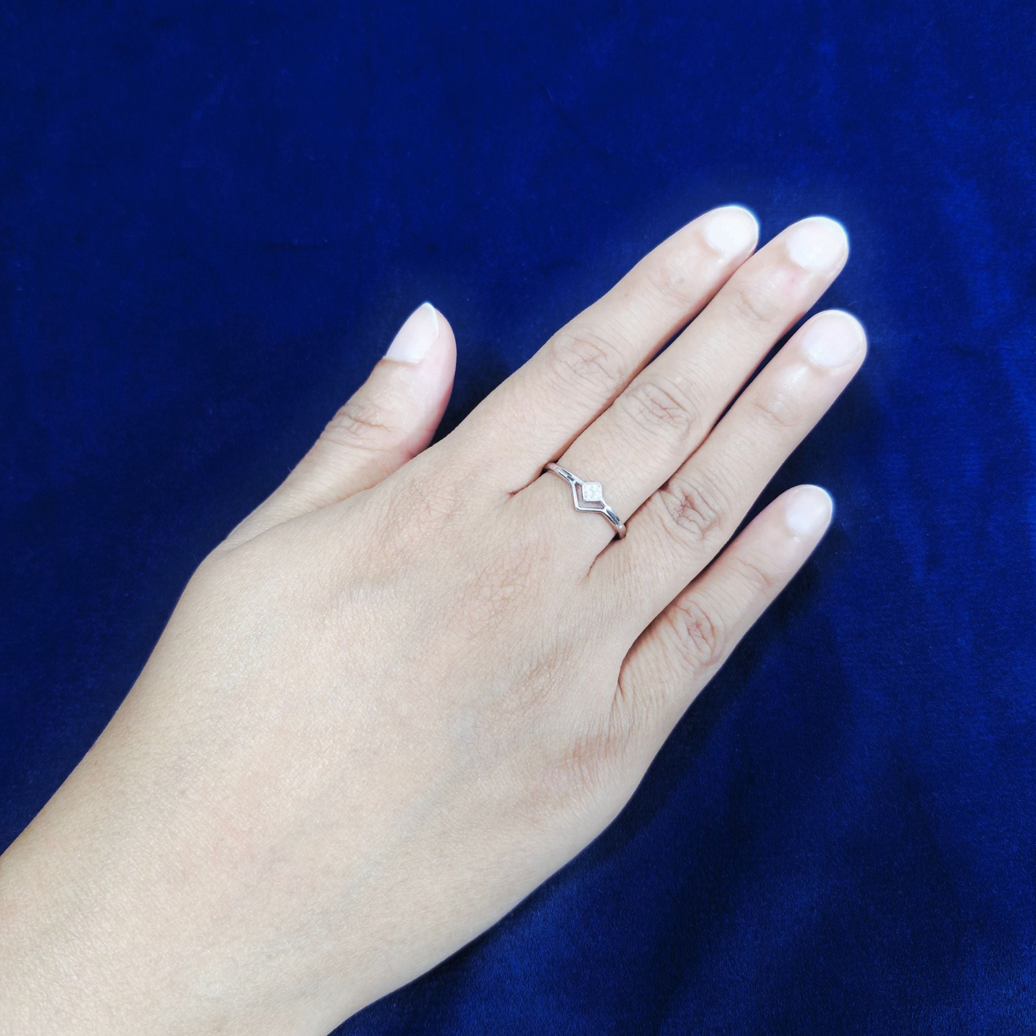 Minimalist Chevron Sterling Silver Ring with Cubic Zirconia