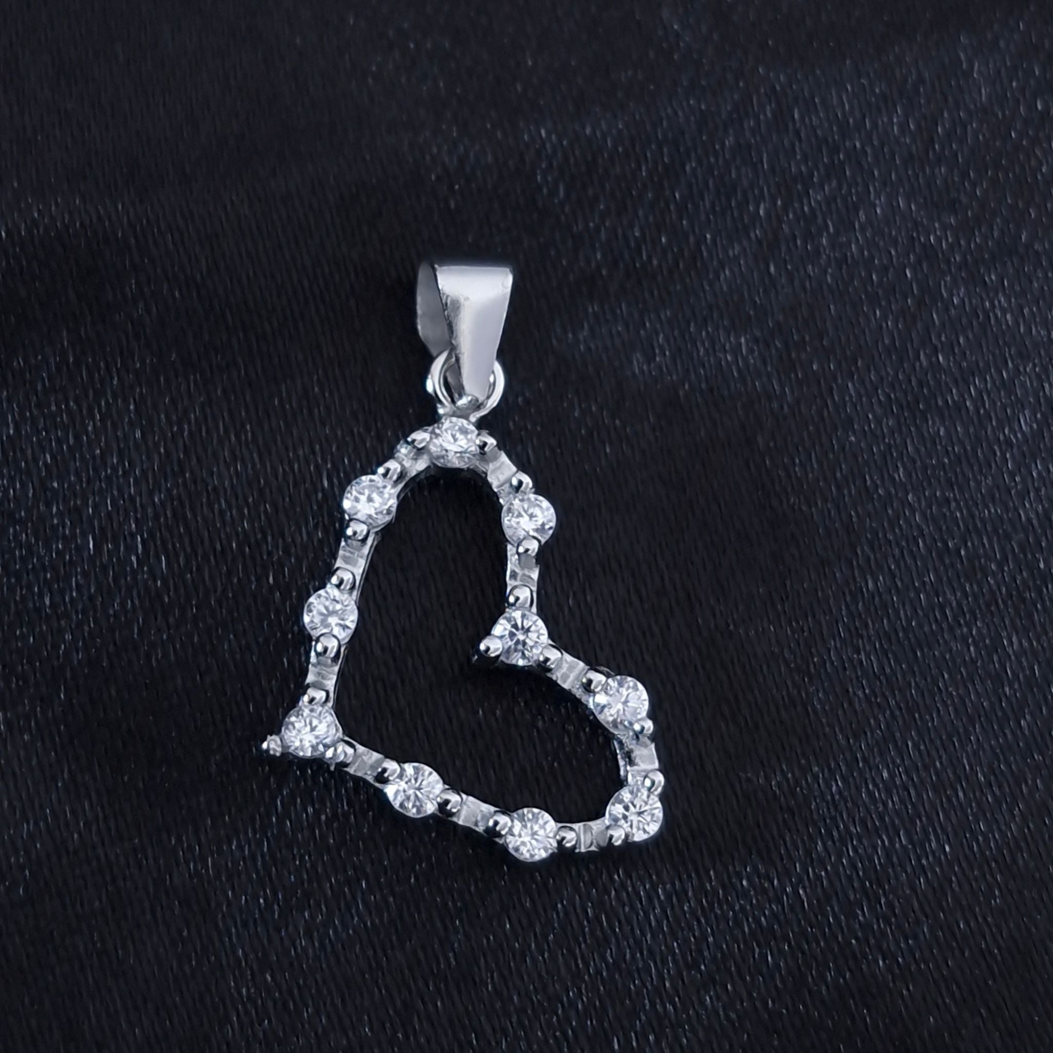 925 Sterling Silver Wavy Heart Pendant with Cubic Zirconia