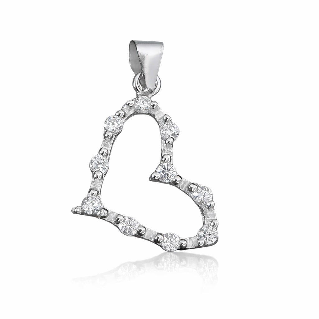 925 Sterling Silver Wavy Heart Pendant with Cubic Zirconia