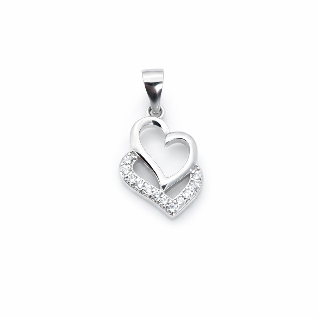 925 Sterling Silver Double Heart Pendant with Pavé Cubic Zirconia