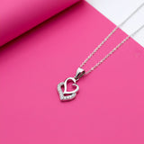 925 Sterling Silver Double Heart Pendant with Pavé Cubic Zirconia