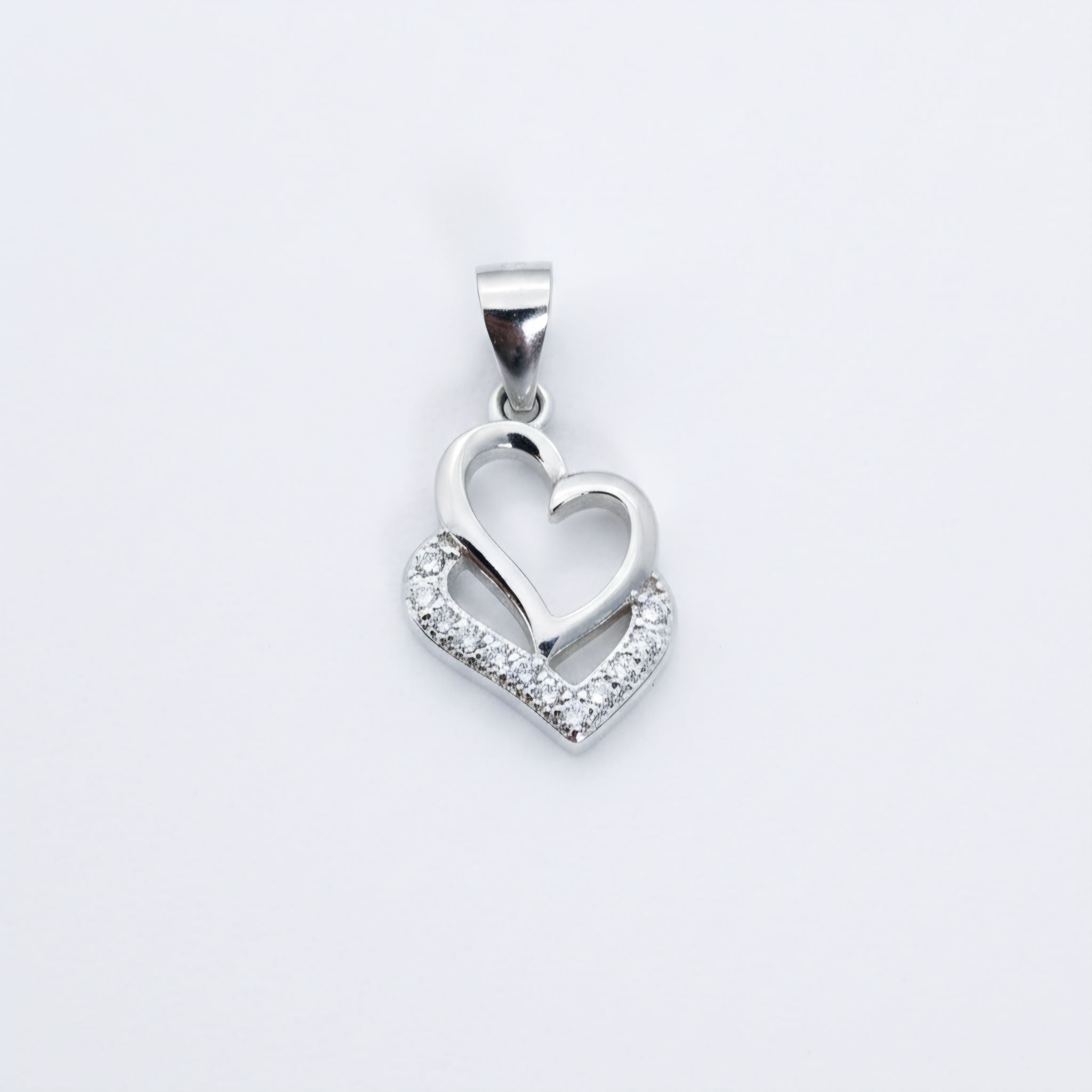 925 Sterling Silver Double Heart Pendant with Pavé Cubic Zirconia