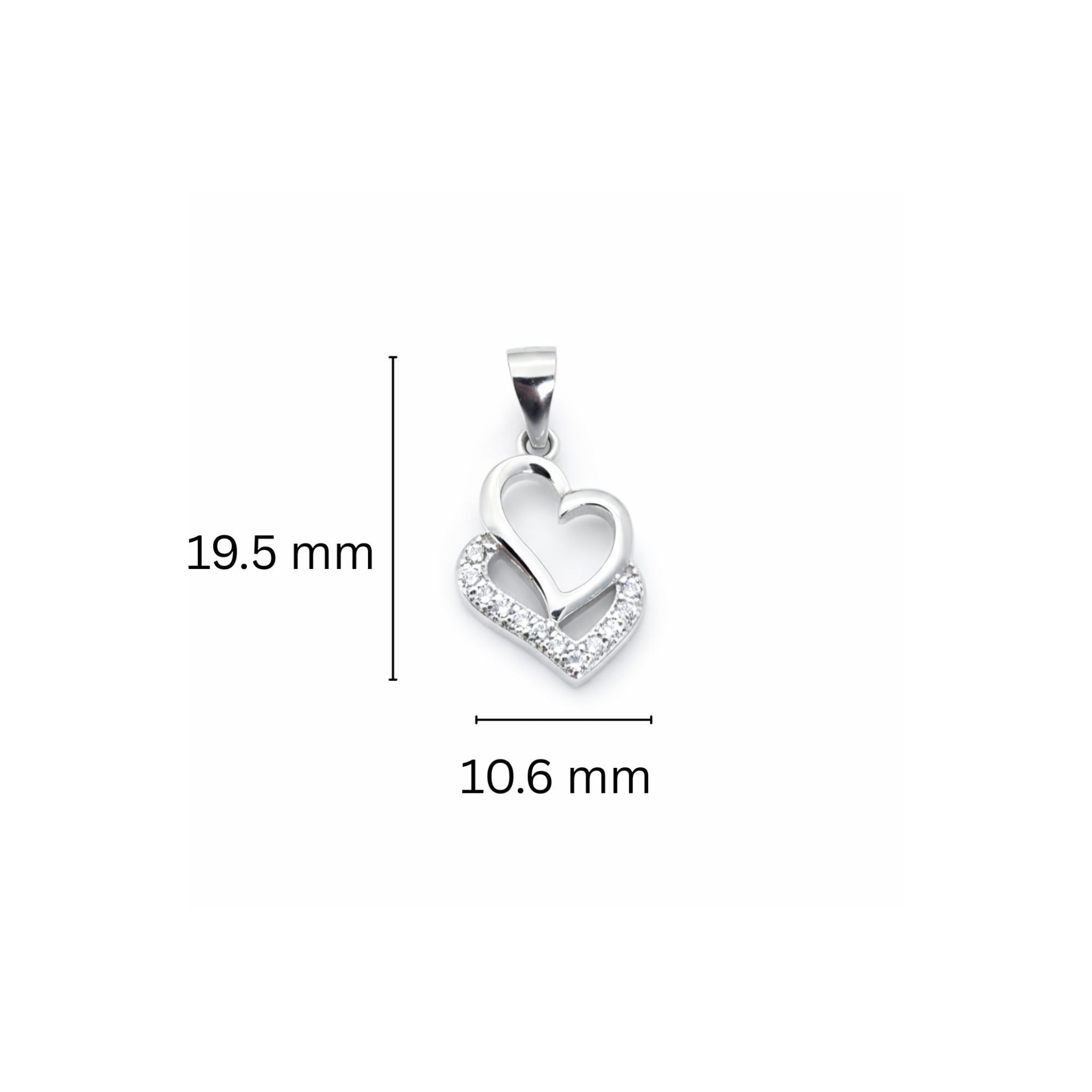 925 Sterling Silver Double Heart Pendant with Pavé Cubic Zirconia