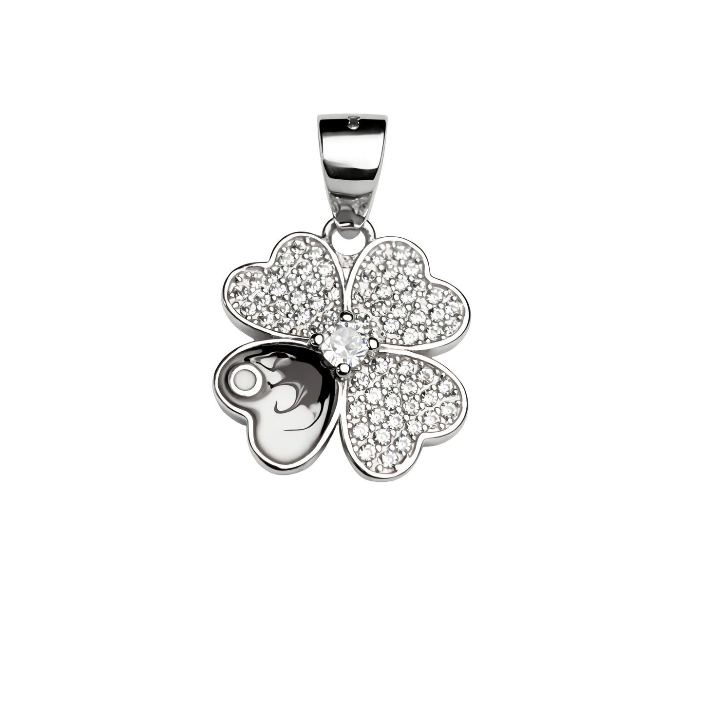 925 Sterling Silver Four-Leaf Clover Pendant with Cubic Zirconia