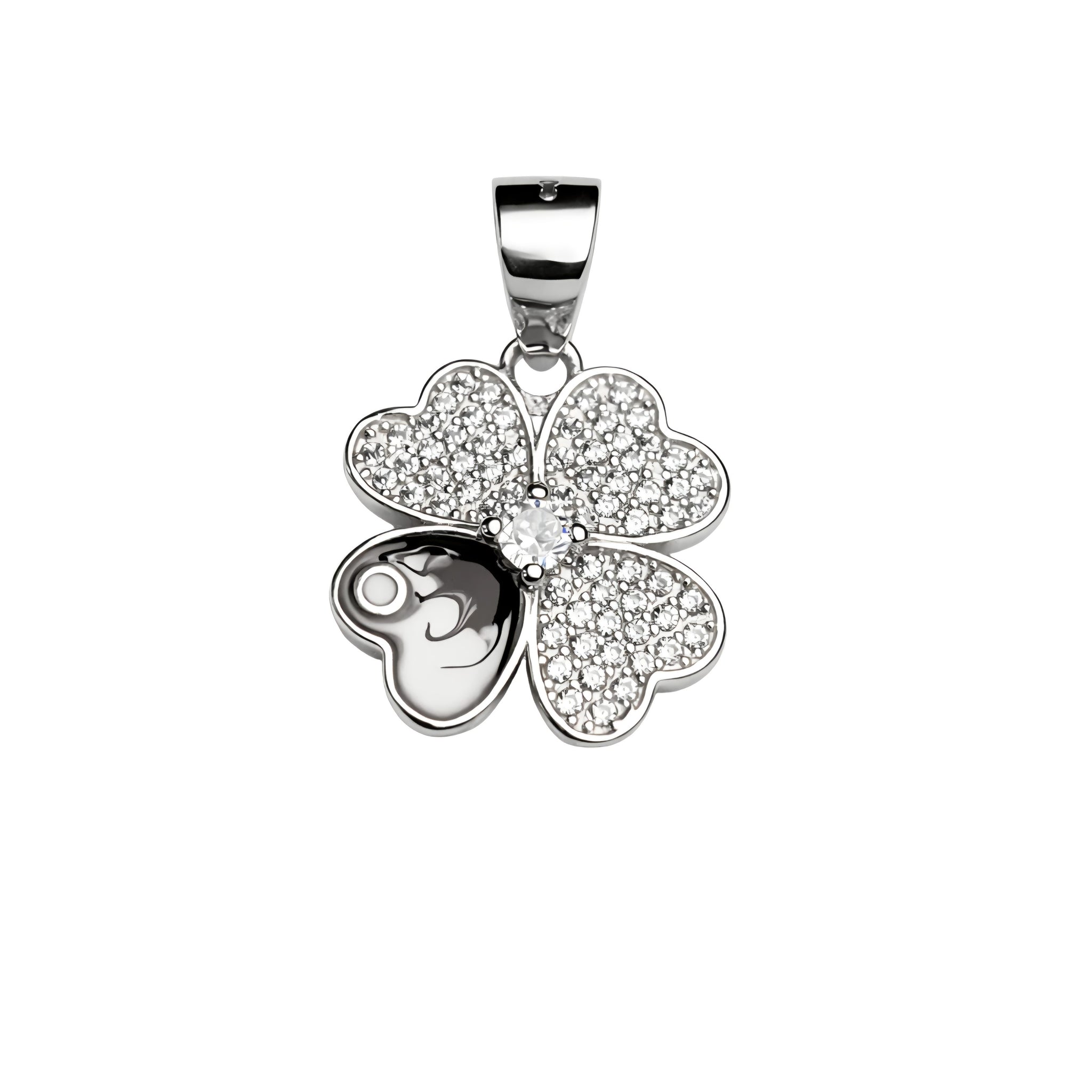 925 Sterling Silver Four-Leaf Clover Pendant with Cubic Zirconia