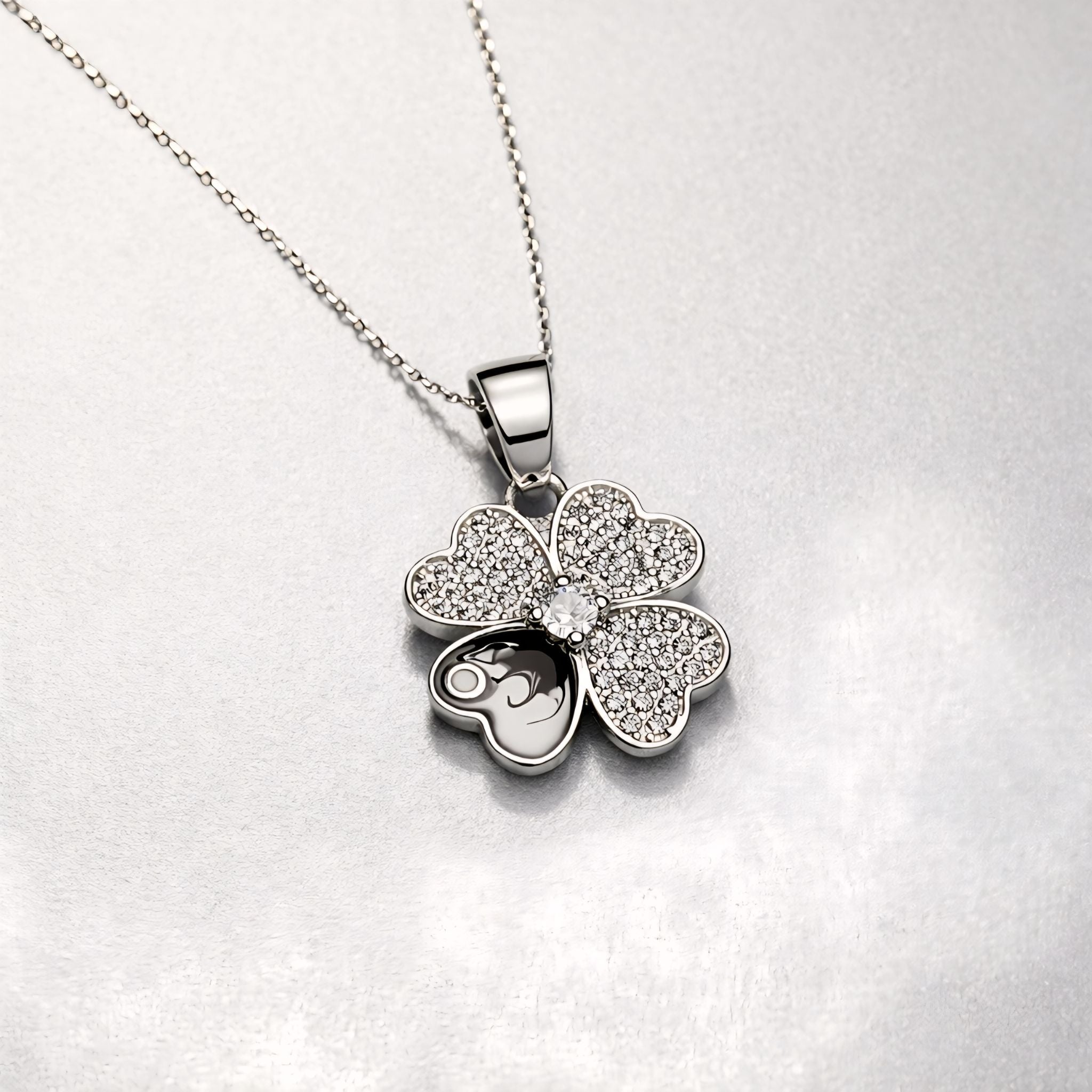 925 Sterling Silver Four-Leaf Clover Pendant with Cubic Zirconia