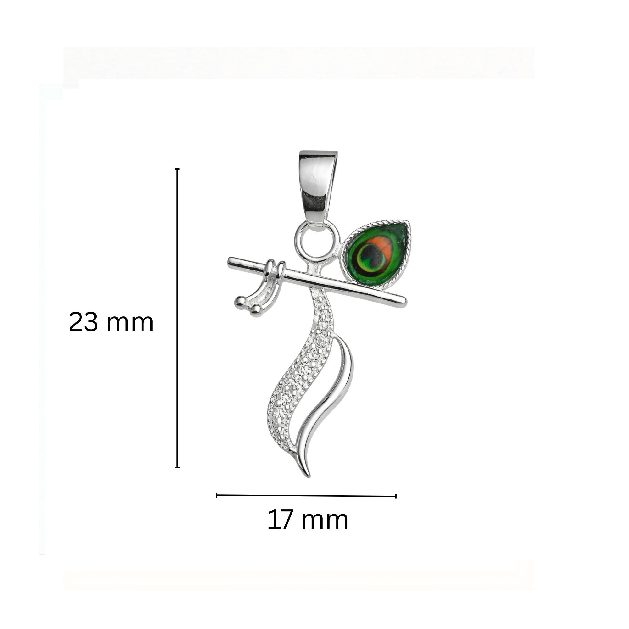 925 Sterling Silver Lord Krishna Flute & Peacock Feather Pendant with Cubic Zirconia