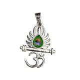925 Sterling Silver Om, Krishna Flute & Peacock Feather Pendant with Enamel Detailing