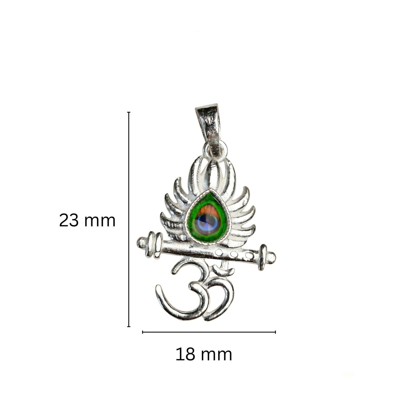 925 Sterling Silver Om, Krishna Flute & Peacock Feather Pendant with Enamel Detailing