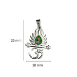 925 Sterling Silver Om, Krishna Flute & Peacock Feather Pendant with Enamel Detailing