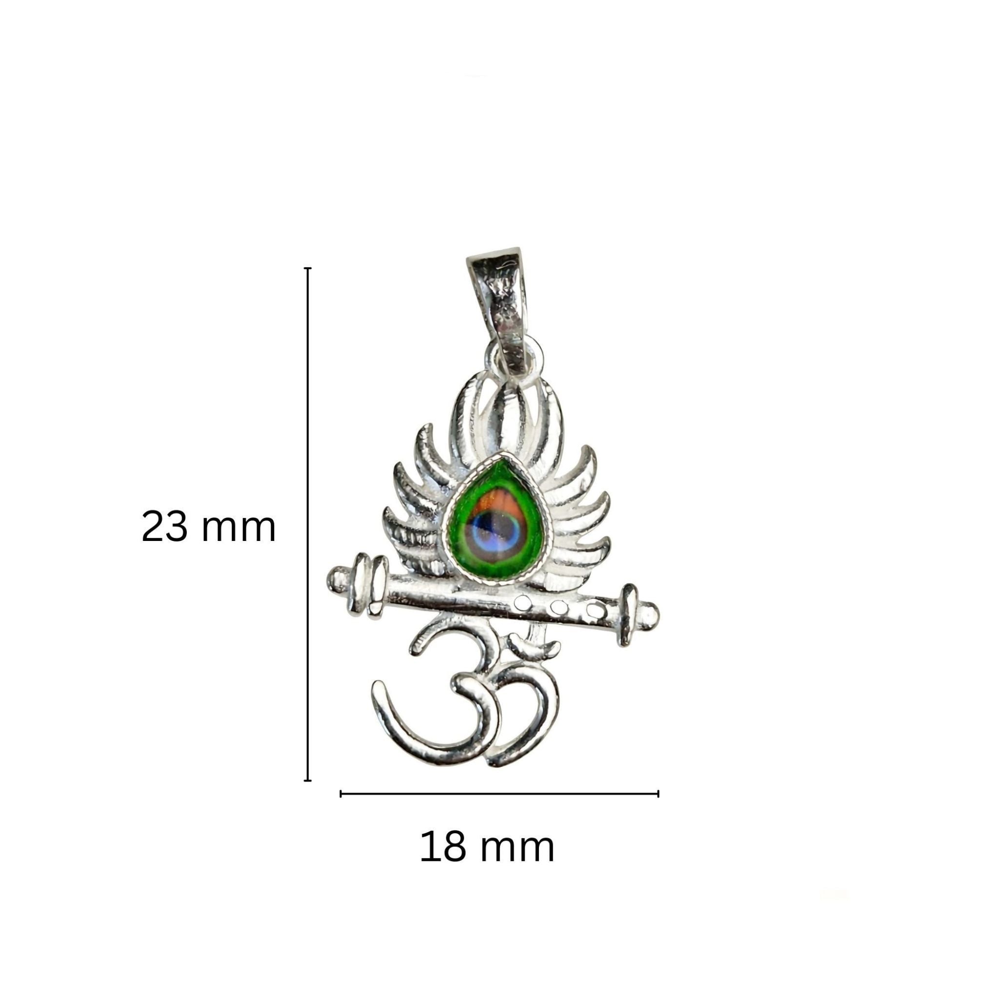 925 Sterling Silver Om, Krishna Flute & Peacock Feather Pendant with Enamel Detailing