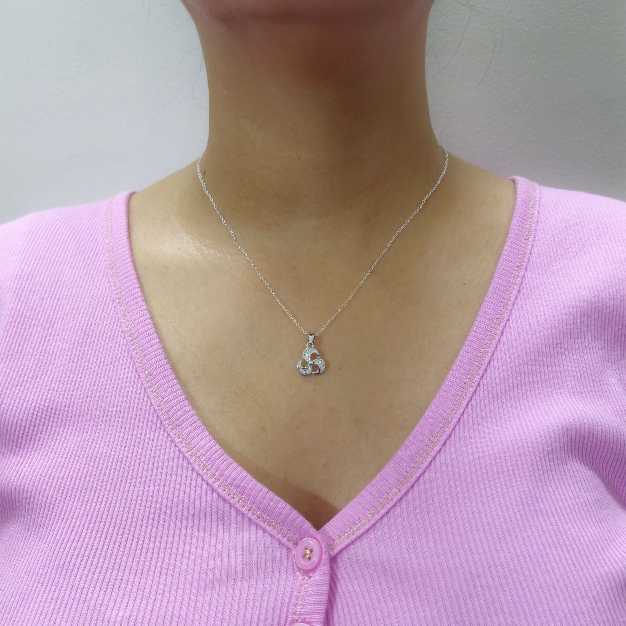925 Sterling Silver Spiral Blade Pendant with Cubic Zirconia
