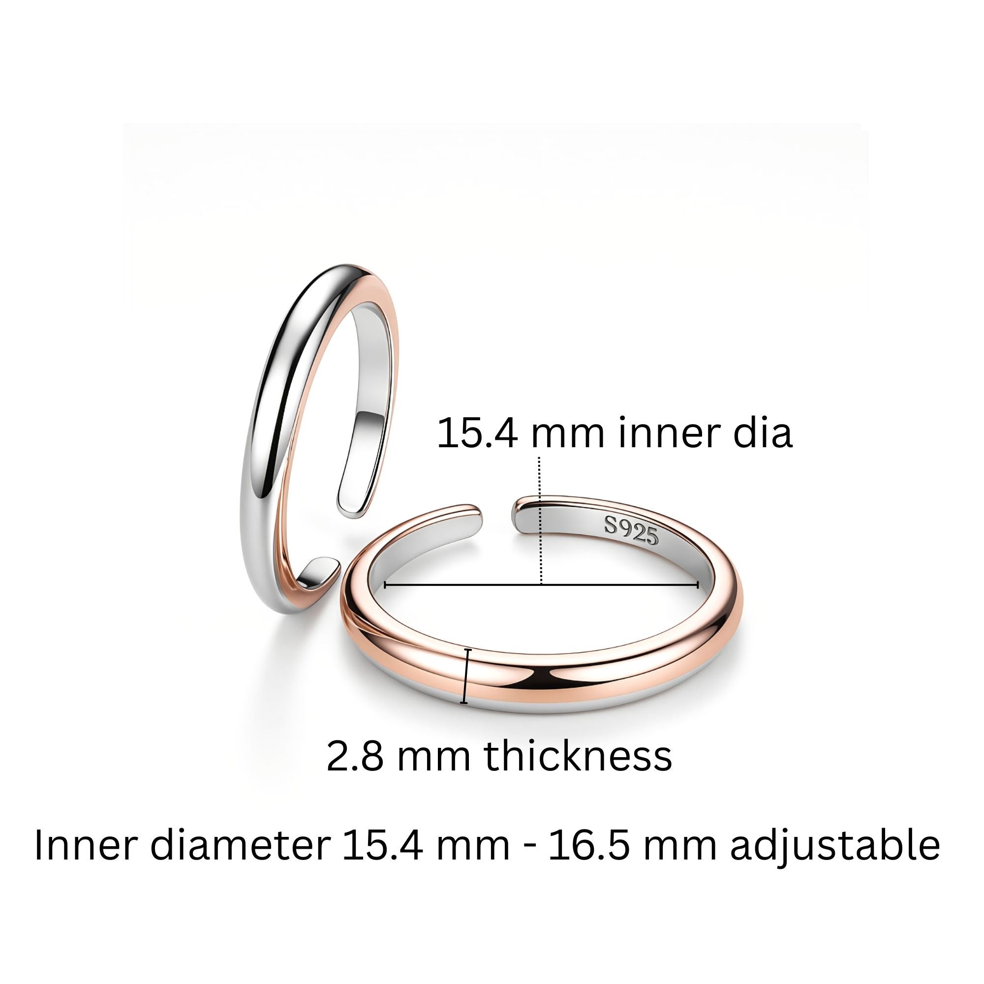 925 Sterling Silver Dual Tone Domed Toe Rings