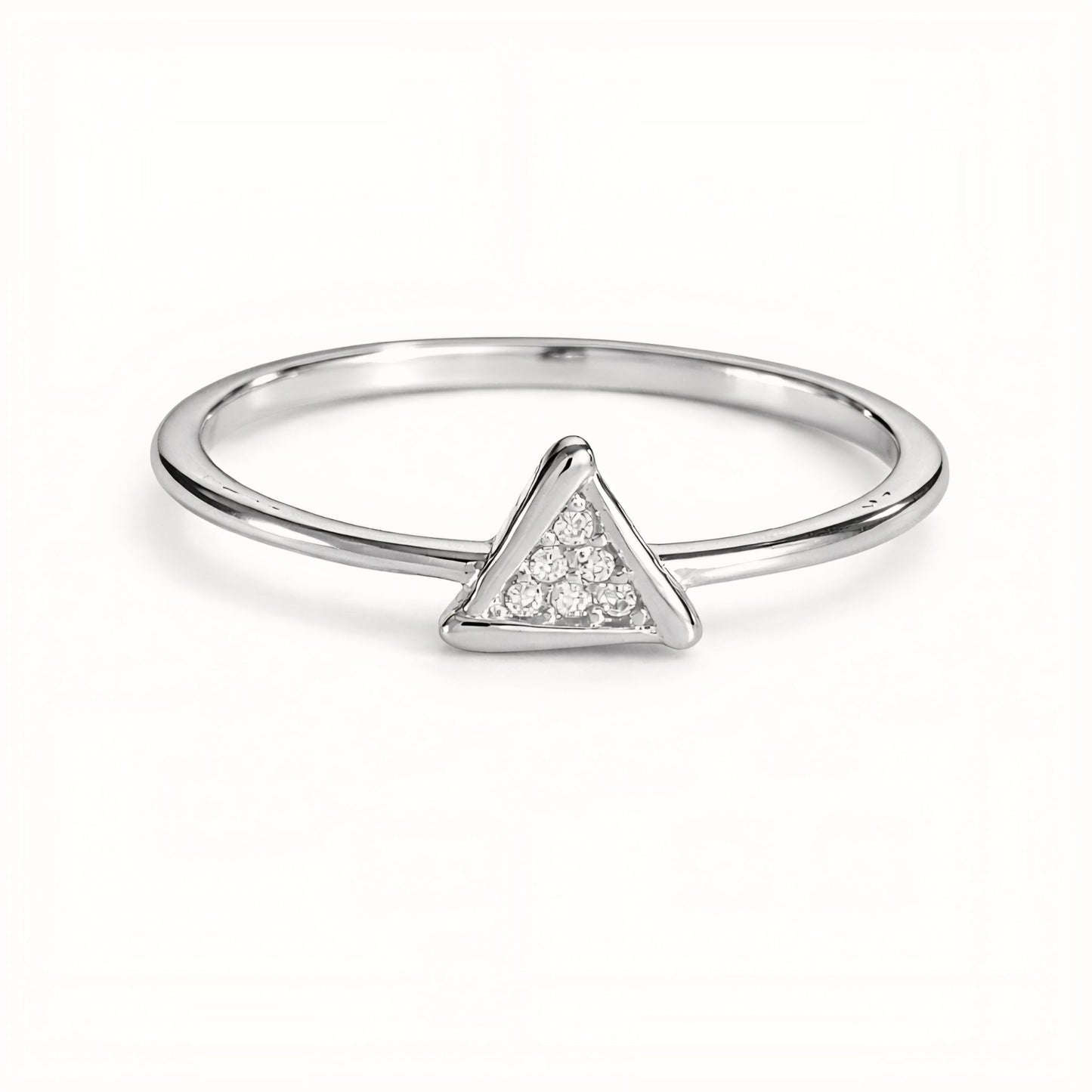 925 Sterling Silver Geometric Triangle Ring with Cubic Zirconia