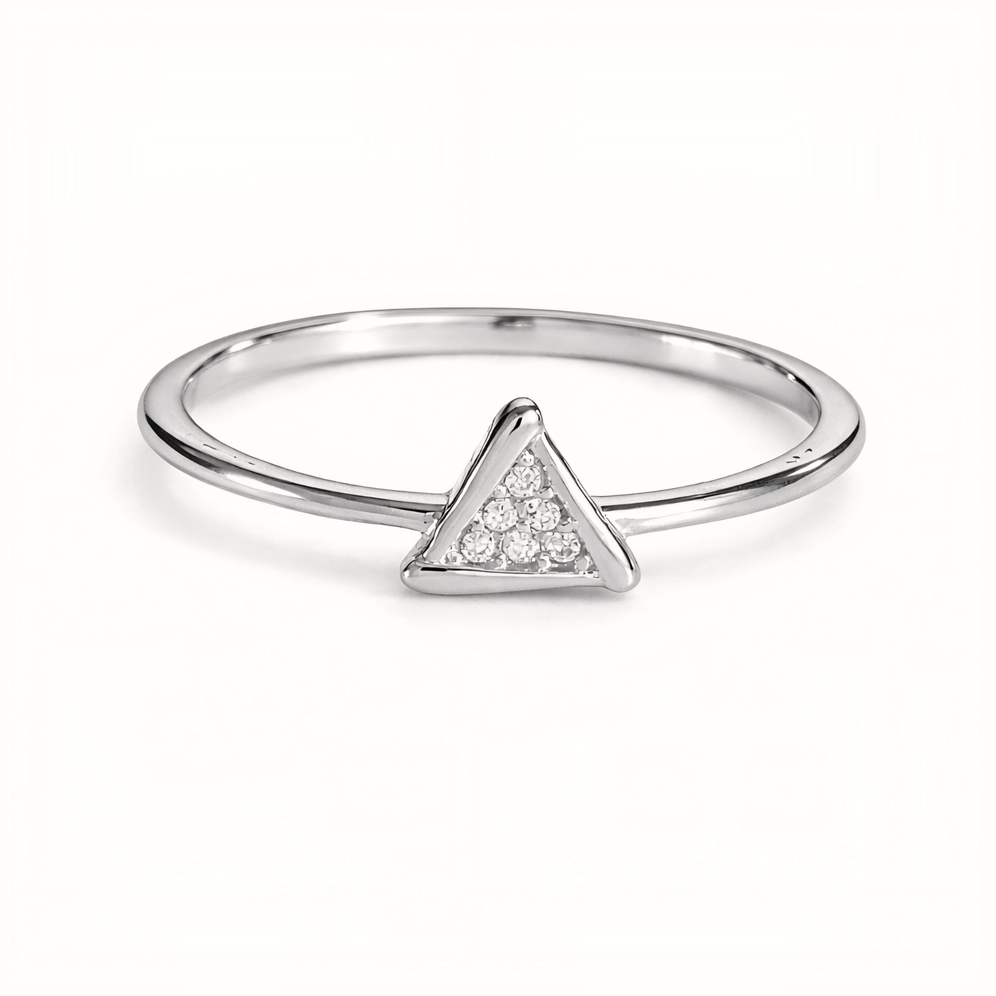 925 Sterling Silver Geometric Triangle Ring with Cubic Zirconia