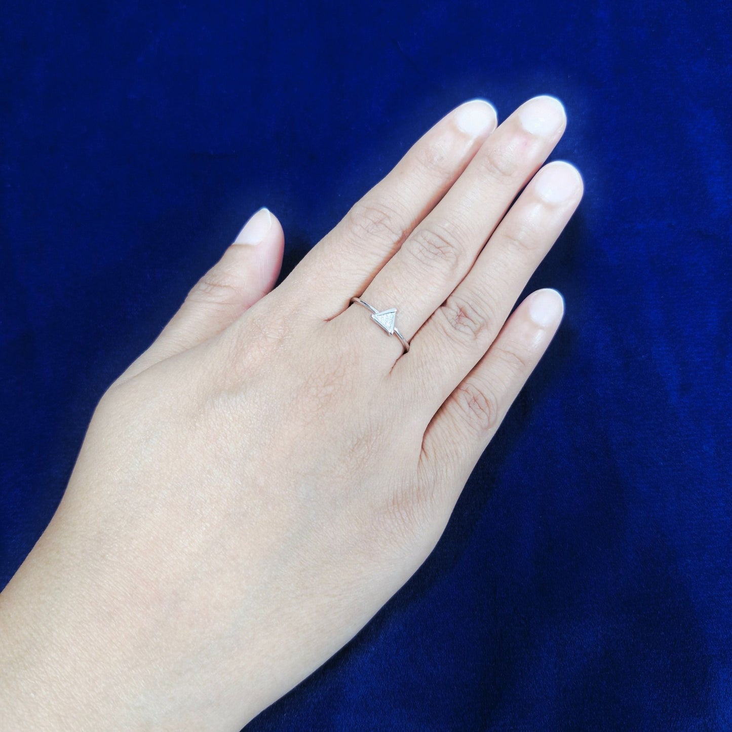 925 Sterling Silver Geometric Triangle Ring with Cubic Zirconia