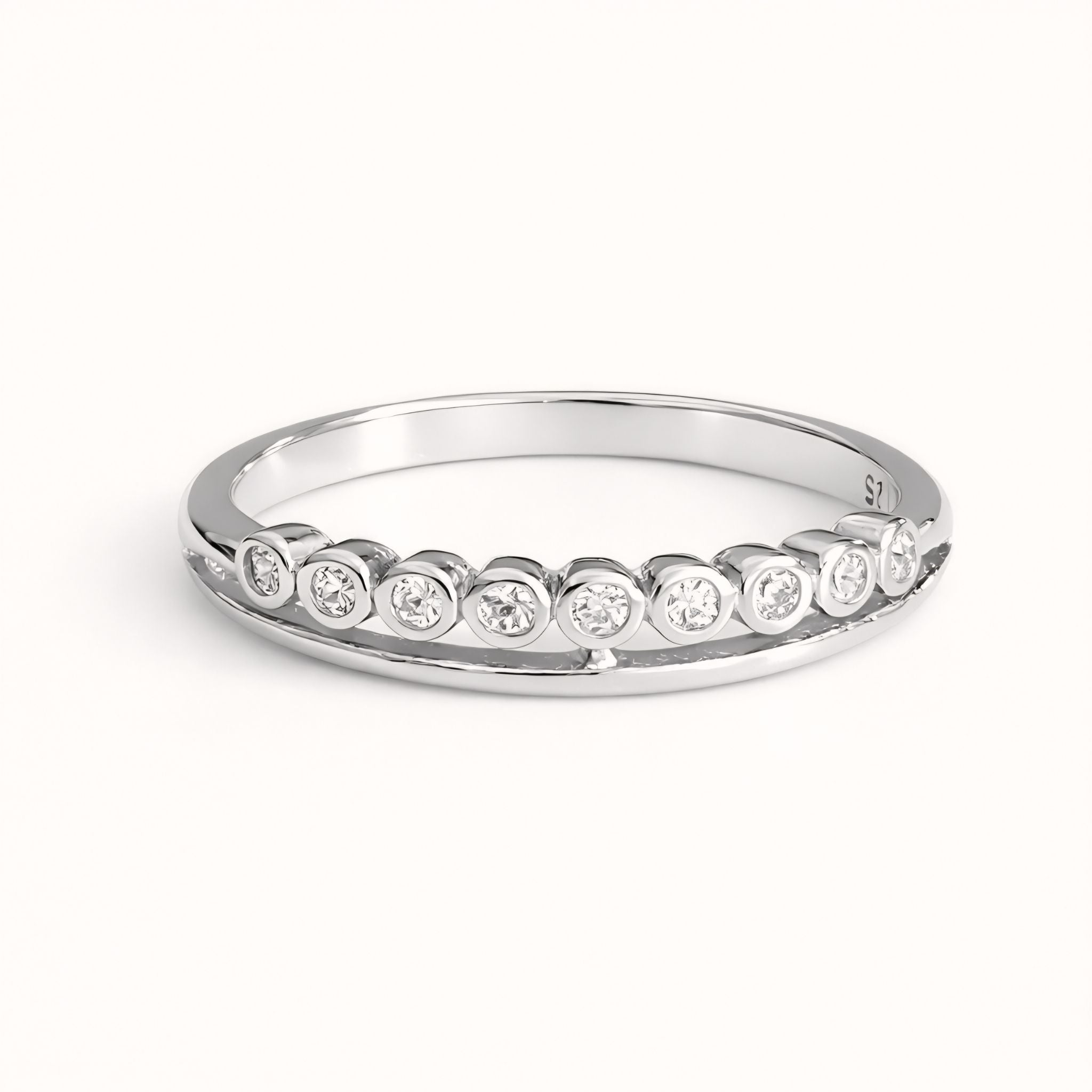 925 Sterling Silver Double-Rail Half Eternity Ring with Bezel-Set Cubic Zirconia