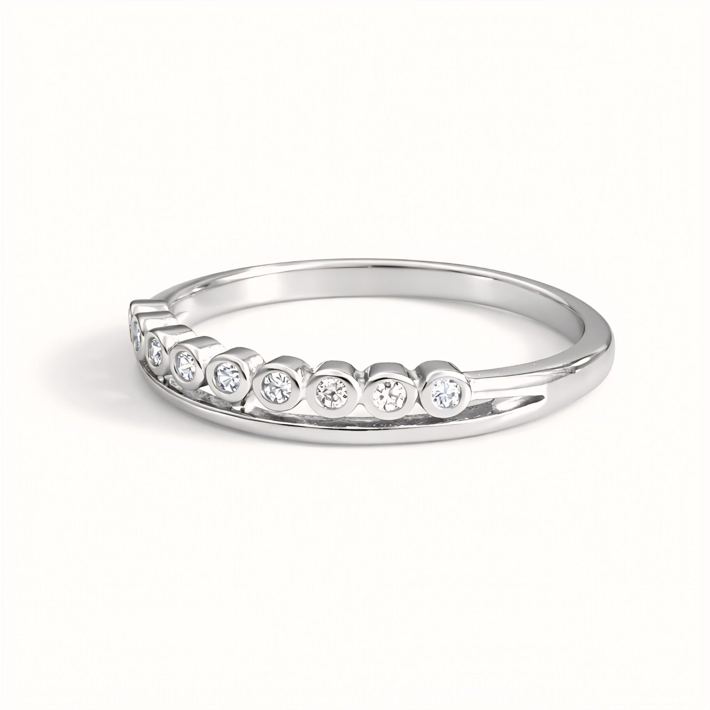 925 Sterling Silver Double-Rail Half Eternity Ring with Bezel-Set Cubic Zirconia